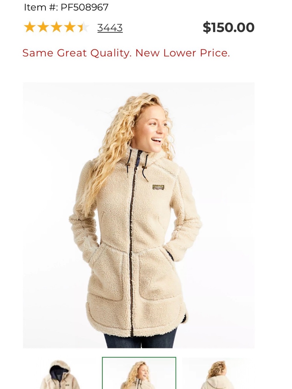 L.L. Bean Cream Sherpa Hooded Zip-Front Jacket